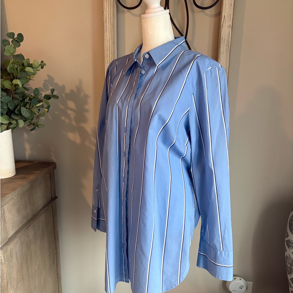 Talbots Blue and White Striped button down shirt - Picture 2 of 4
